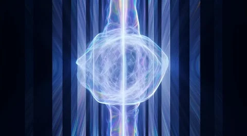 Pulsating blue energy orb with vertical light rays Stock Footage 331458969