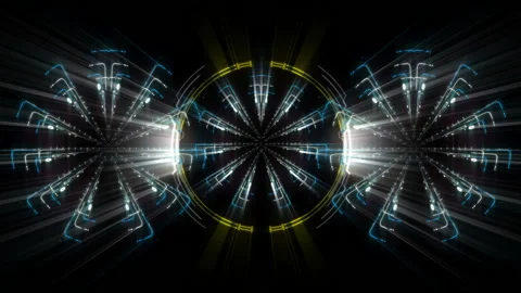 Pulsating circle triple Big Data portal AI interface system Gate VJ Loop Stock Footage 144951280