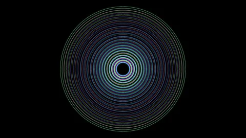 Pulsating Concentric Circles Loop - Colorful Neon Hypnotic Retro Backdrop Video stock 341792253