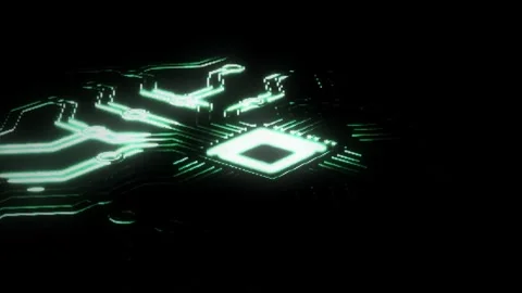 Pulsating Holographic NVIDIA GPU Animation with Green Bitmap for AI Electronics Stock Footage 308406575