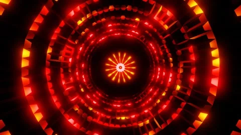 Pulsating illuminated circle red disco light vj loop music background Video stock 242845376