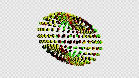 A pulsating kinetic sphere of multicolored cubes of red, green, yellow and black Stock Footage 241866303