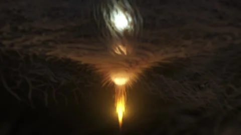 Pulsating light source, fire and rotating smoke on a black background. Abstract Stock Footage 171080644