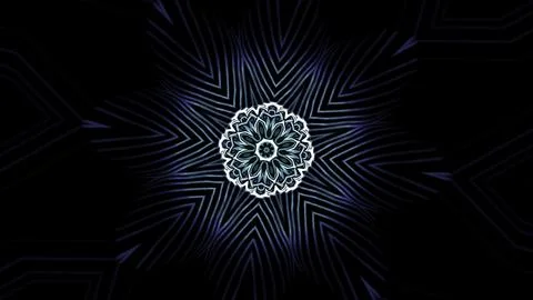 Pulsating mandala pattern with neon lines. Design. Floral pattern pulsates and Stock Illustration