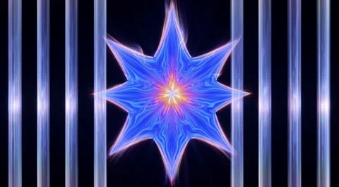 Pulsating neon star between glowing vertical bars Stock Footage 331459626