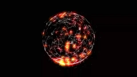 Pulsating patches of light on a sphere consisting of white rotating joints on a Stock Footage 237488720
