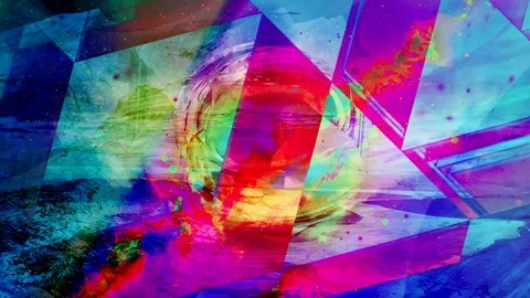 Pulsating Rainbow Orb Behind Glass Triangles Radiating Colors Stock Footage 113169281