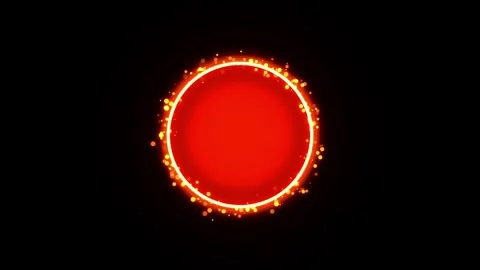 Pulsating Red Circle with Orbiting Fiery Sparks Dark Background Vídeo Stock 347317537