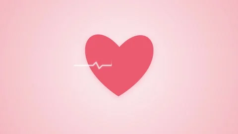 Pulsating Red Heart Icon with Dynamic EKG Sound Wave Animation on Soft Pink.. Stock-Footage 345982333