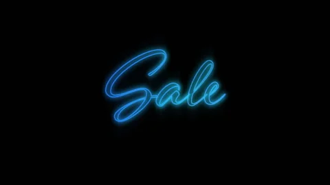 Pulsating red particles drifting on dark backdrop, causing neon blue Sale text Vidéo 312408223