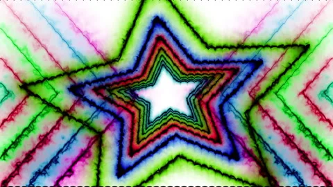 Pulsating Side Lines &amp; Contracting Inner Star Loop RGB 4K Energy Background Видео 332991985
