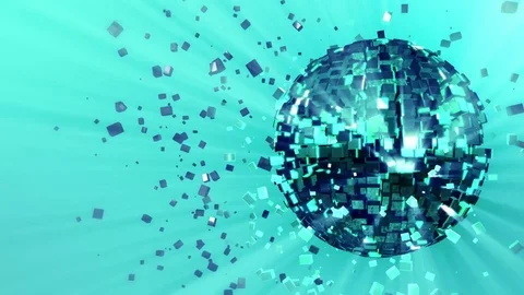 Pulsating spinning glow disco ball composed of cubes green-blue-turquoise color Stock Footage 77872367