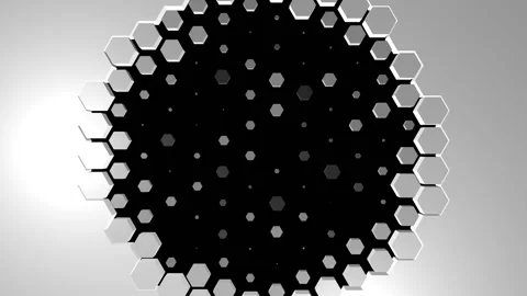 The pulsating white hexagons on a black background tend to merge and create a Stock Footage 152792646