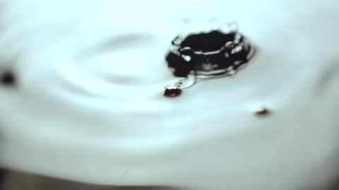 Pulsation vibrations on water surface from small raindrops Stock Footage 236578032