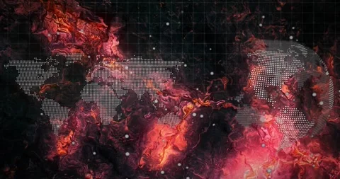 Pulse causing dotted map and globe pulsing, rotating, veins flowing, code Stockbeeldmateriaal 321161631