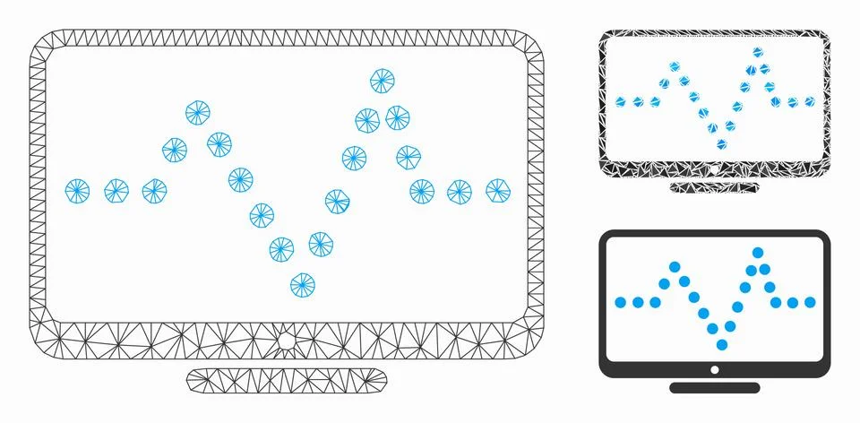 Pulse Chart Vector Mesh Network Model and Triangle Mosaic Icon 库存插图