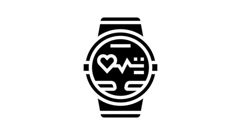 Pulse graph watch screen wearable fitness glyph icon animation Stock Footage 326144978
