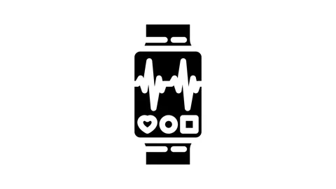Pulse graph watch screen wearable fitness glyph icon animation Stock Footage 326733834