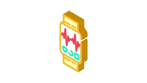 Pulse graph watch screen wearable fitness isometric icon animation Stock Footage 327279149