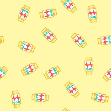 Pulse graph watch screen wearable fitness vector seamless pattern Stock Illustration