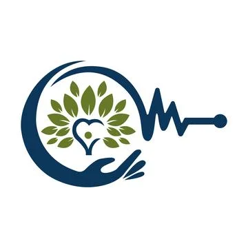 Pulse heart shape concept logo human tree vector logo design Stock Illustration