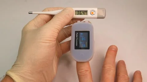 Pulse oximeter to check the pulse of the amount of oxygen in the blood. Stock-Footage 145708872