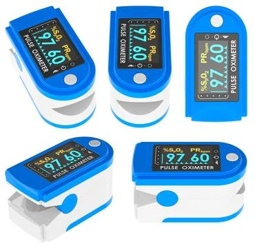 Pulse oximeter device, multiple angles. 3D rendering Stock Illustration