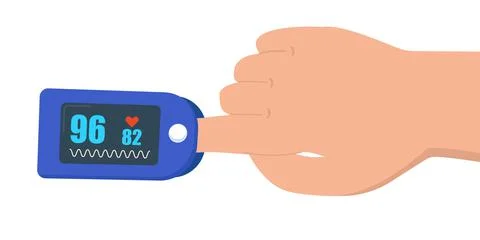 Pulse oximeter on finger. digital device to measure oxygen saturation Stock Illustration