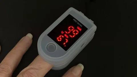 Pulse Oximeter Reading Oxygen Levels Stock Footage 123019080
