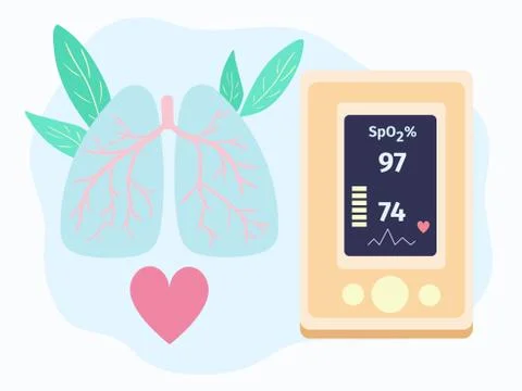 Pulse oximeter vector. Detection of lungs infections and coronavirus. Stock Illustration