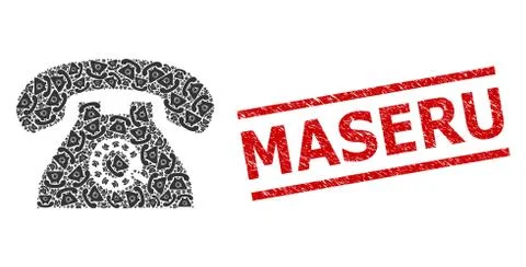 Pulse Phone Recursion Collage of Pulse Phone Icons and Textured Maseru Seal Stock Illustration