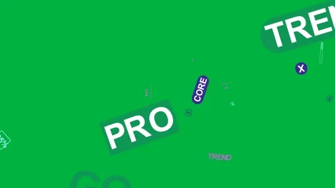 On pulse PRO badge, icons scaling spinning sliding outward showing features on Stock Footage 333630502