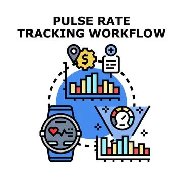 Pulse rate tracking workflow health monitoring concepts Stock Illustration
