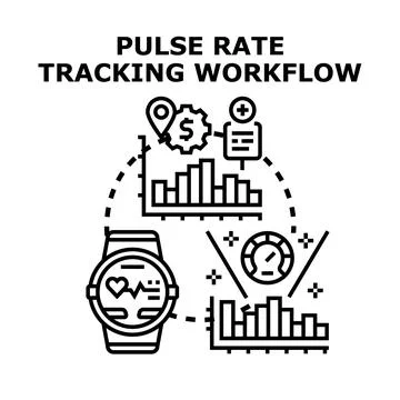 Pulse rate tracking workflow health monitoring concepts Stock Illustration