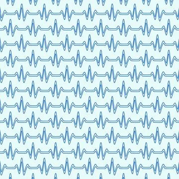 Pulse shape line art seamless geometric vector pattern design in blue color Stock Illustration