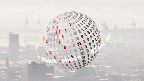Pulse starting glass globe rotating and drifting, showing 0 or 1s, visualizing Stock Footage 333838019