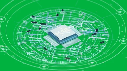 Pulse starting MAIL module growing rings circuit routing data securing mail on Stock Footage 335780938