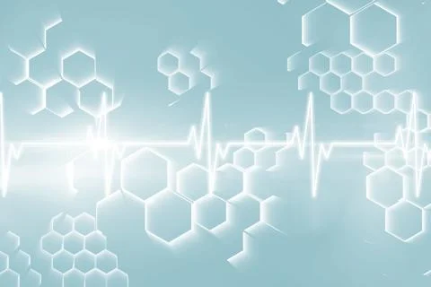 Pulse trace and molecular structure against blue background Illustrazione stock