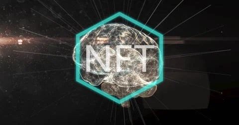 Pulsing 3D brain model radiating neural lines in virtual space, with teal Ilustração Stock