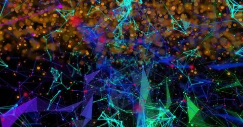 Pulsing abstract network structure occupying center in dark void, with glowing Stock Photos