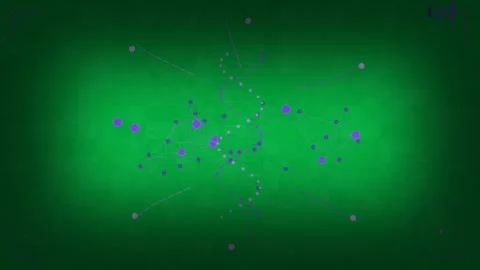 Pulsing center helix driving network growth into purple net showing data on Stock Footage 333972072