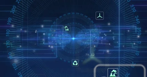 Pulsing central node initiating icon emergence shifting positions updating Video stock 318115470