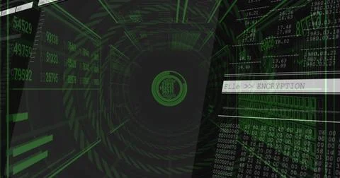 Pulsing central node radiating concentric rings in cyber tunnel with 스톡 일러스트