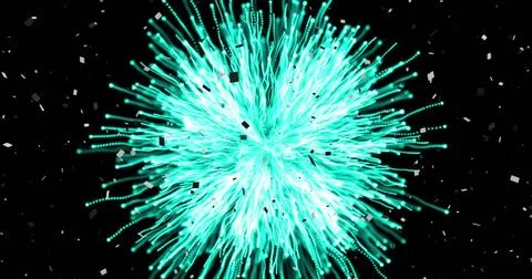 Pulsing central teal core casting lit filaments and dotted strands in void, with Stock Photos