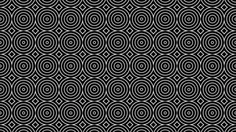 Pulsing circles with square diamonds tile filled pattern on black backgroun.. Stock Footage 229518008