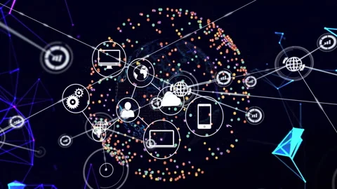 Pulsing cloud icon initiating sliding and linking effects illustrating expanding Stock Footage 310318222