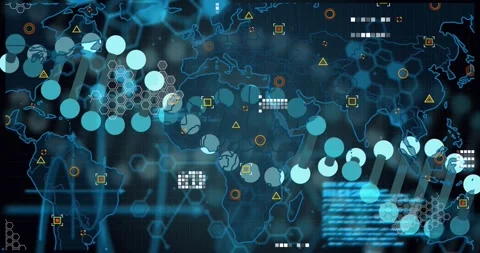 Pulsing code blocks driving diagonal node wave and hex grids animating and 스톡 동영상 317593266