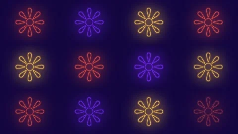 Pulsing colorful summer flowers pattern with neon light in casino style Stock Footage 233414151