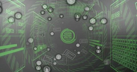 Pulsing data hub showing scrolling numbers inside data tunnel, with user icons イラスト素材