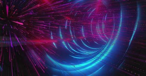 Pulsing futuristic tunnel streaming in CGI conduit, with cyan rings, dotted Stock Illustration